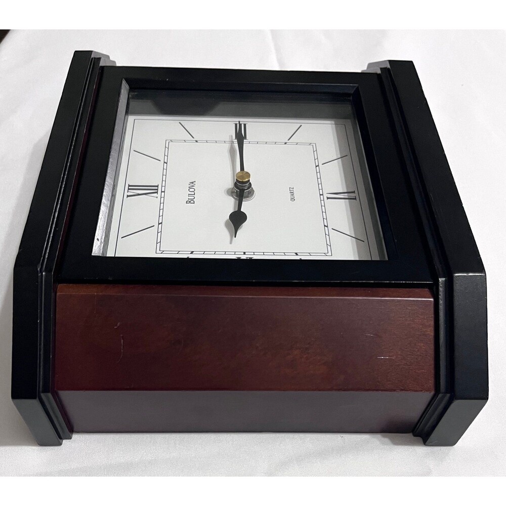 Bulova Holyoke B1881 Wood Quartz Mantel Clock Cherry Black Desk Shelf Table Deco - Picture 2 of 7